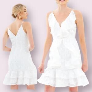 KEEPSAKE Shine Dress Ivory White Ruffle Embroidered Floral Sleeveless Small NWT